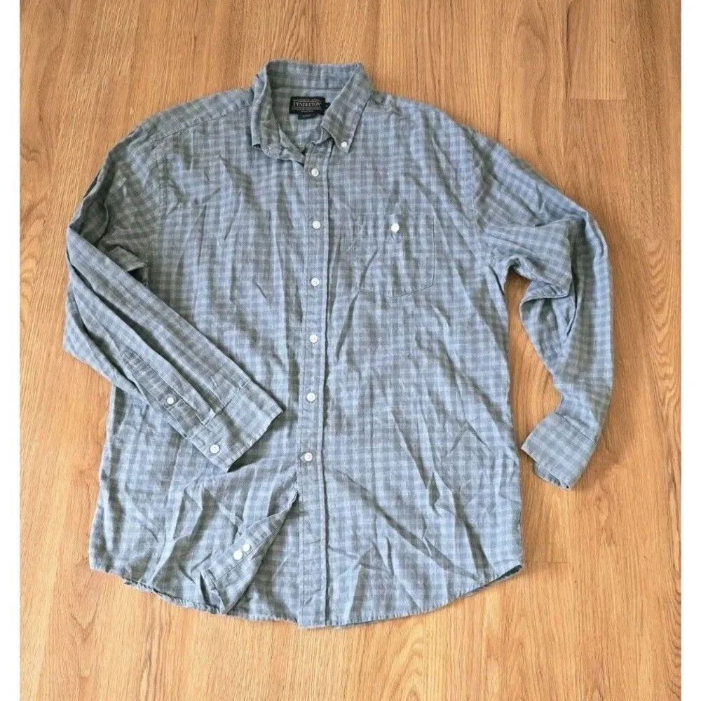 Pendleton Flannel Shirt Mens L Green Plaid Long Sleeve Outdoor Casual